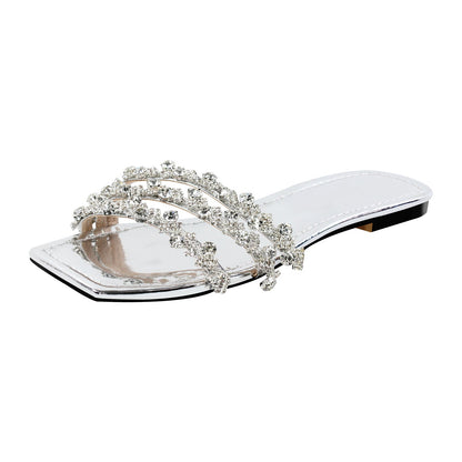 Rhinestone Straps Square Toe Flats - Onlymaker Trusted