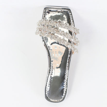 Rhinestone Straps Square Toe Flats - Onlymaker Trusted