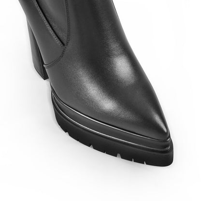Black Pointed Toe Double Platform Knee High Boots - Onlymaker Trusted