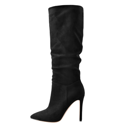 Black Pointed Toe Stiletto Suede Boots - Onlymaker Latest