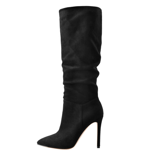 Black Pointed Toe Stiletto Suede Boots - Onlymaker Latest