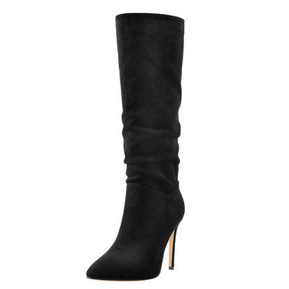 Black Pointed Toe Stiletto Suede Boots - Onlymaker Latest