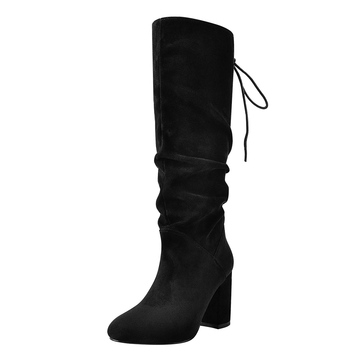 Black Suede Round Toe Chunky Heels Boots - Onlymaker Trending