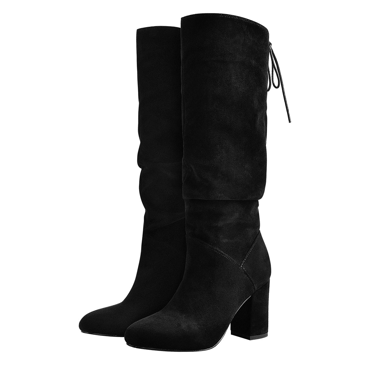 Black Suede Round Toe Chunky Heels Boots - Onlymaker Trending