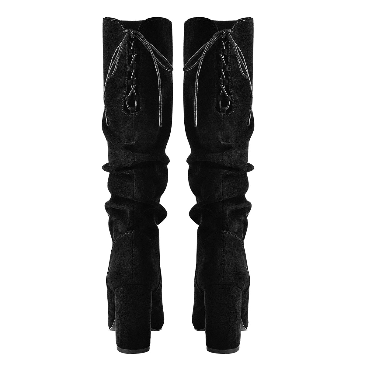 Black Suede Round Toe Chunky Heels Boots - Onlymaker Trending