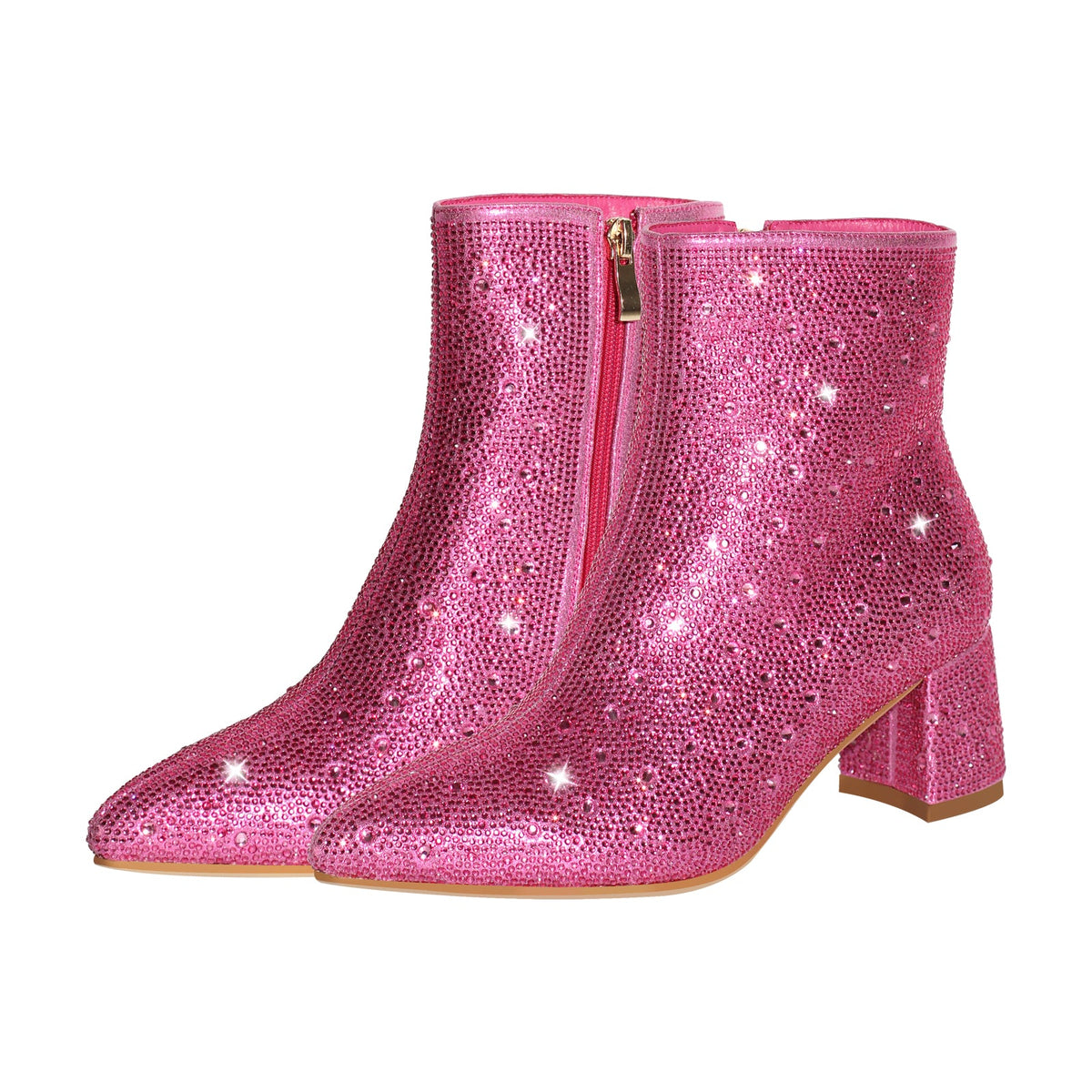 Rhinestone Pointed Toe Chunky Heel Ankle Boots - Onlymaker Latest