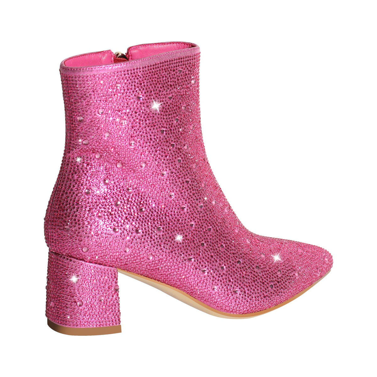 Rhinestone Pointed Toe Chunky Heel Ankle Boots - Onlymaker Latest