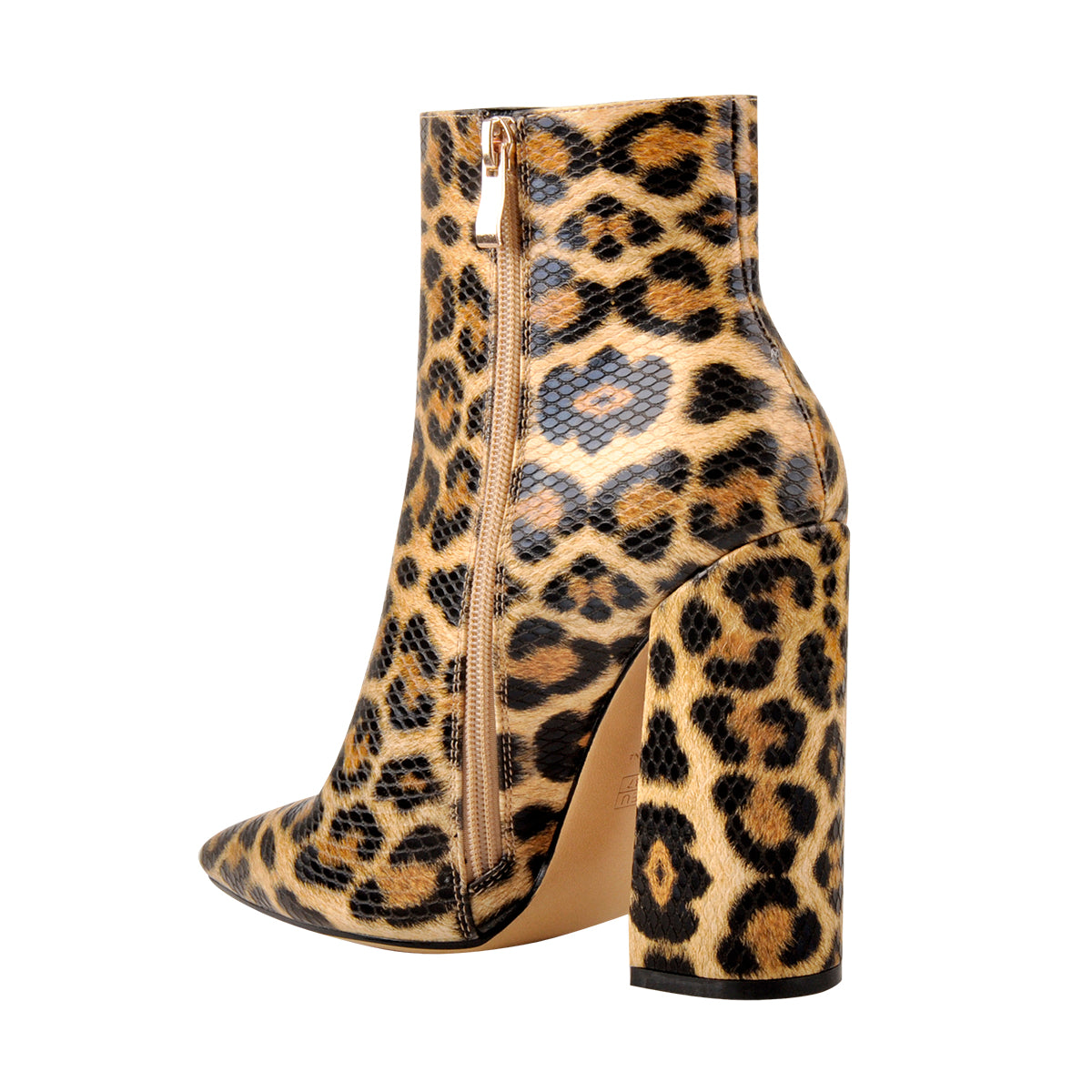 Leopard Pointed Toe High Heels Chunky Block Ankle Booties - Onlymaker Best Price