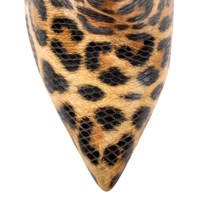 Leopard Pointed Toe High Heels Chunky Block Ankle Booties - Onlymaker Best Price