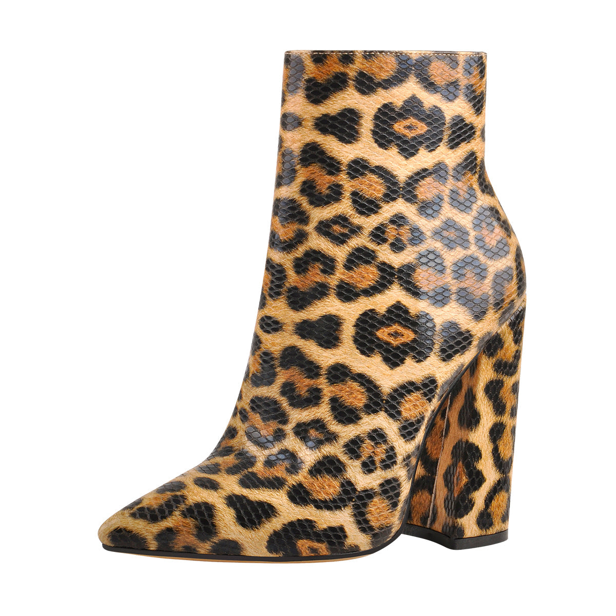 Leopard Pointed Toe High Heels Chunky Block Ankle Booties - Onlymaker Best Price