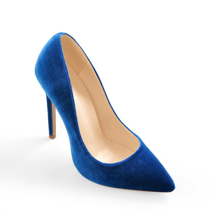 Pointed Toe Stiletto Slip-On Blue Velvet Pumps - Onlymaker Classic