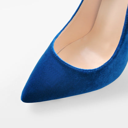 Pointed Toe Stiletto Slip-On Blue Velvet Pumps - Onlymaker Classic