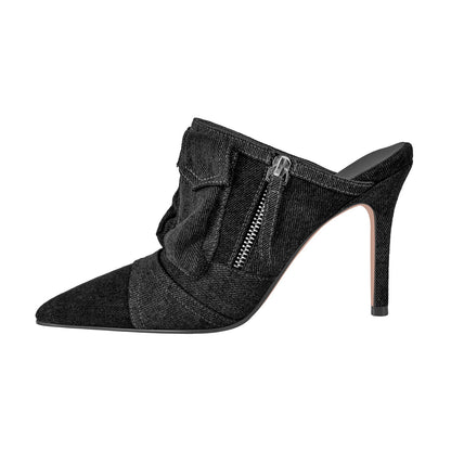 Denim Pointed Toe Stiletto Mules Pumps - Onlymaker Recommended