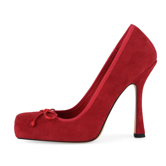 Suede Square Toe Bow Ballet Pumps - Onlymaker Essential