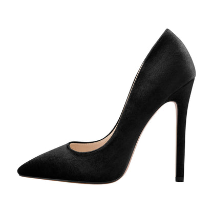 Pointed Toe Stiletto Slip-On Black Velvet Pumps - Onlymaker Premium