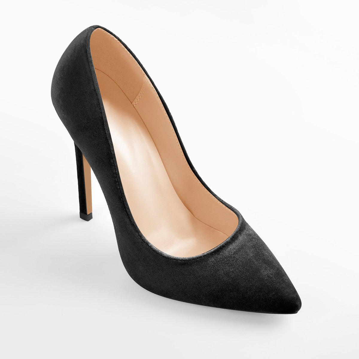 Pointed Toe Stiletto Slip-On Black Velvet Pumps - Onlymaker Premium