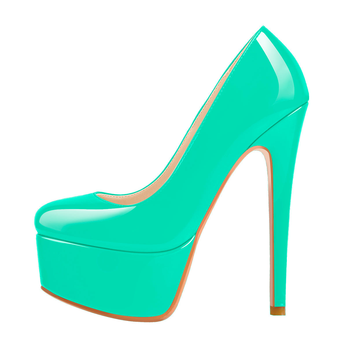 Patent Leather Rounde Toe Platform Green Stiletto High Heels Pumps - Onlymaker Customer Favorite