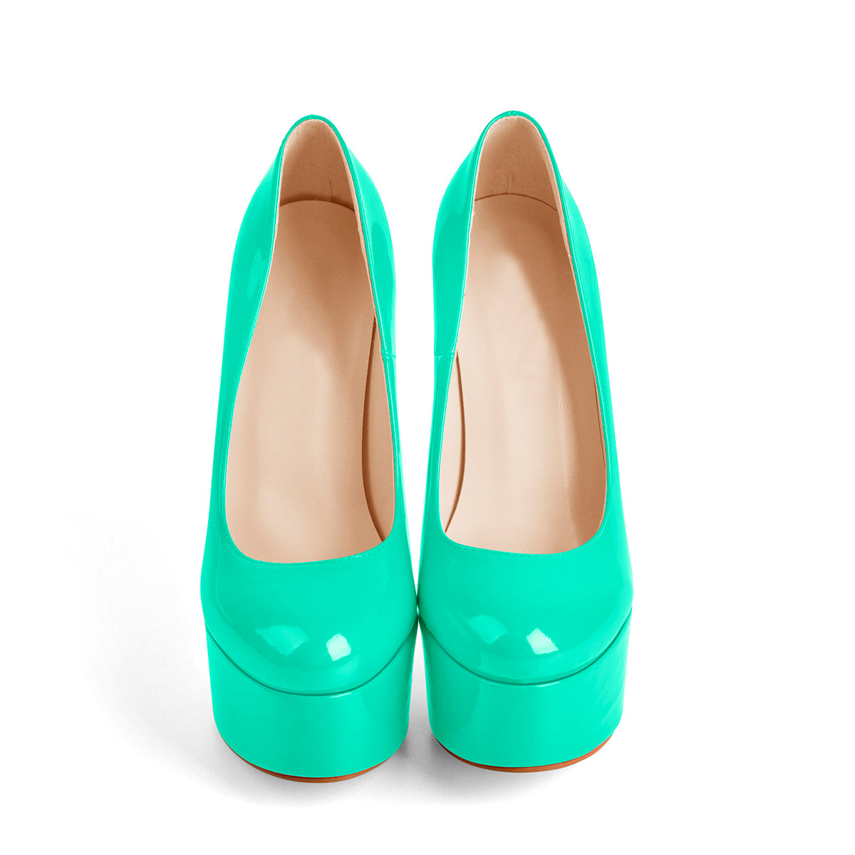 Patent Leather Rounde Toe Platform Green Stiletto High Heels Pumps - Onlymaker Customer Favorite