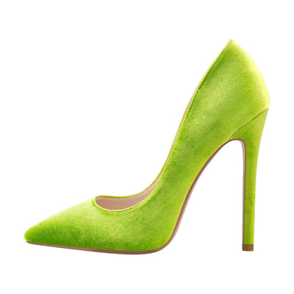 Pointed Toe Stiletto Slip-On Green Velvet Pumps - Onlymaker Top Pick
