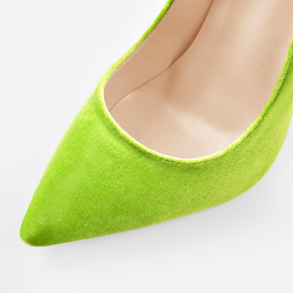 Pointed Toe Stiletto Slip-On Green Velvet Pumps - Onlymaker Top Pick