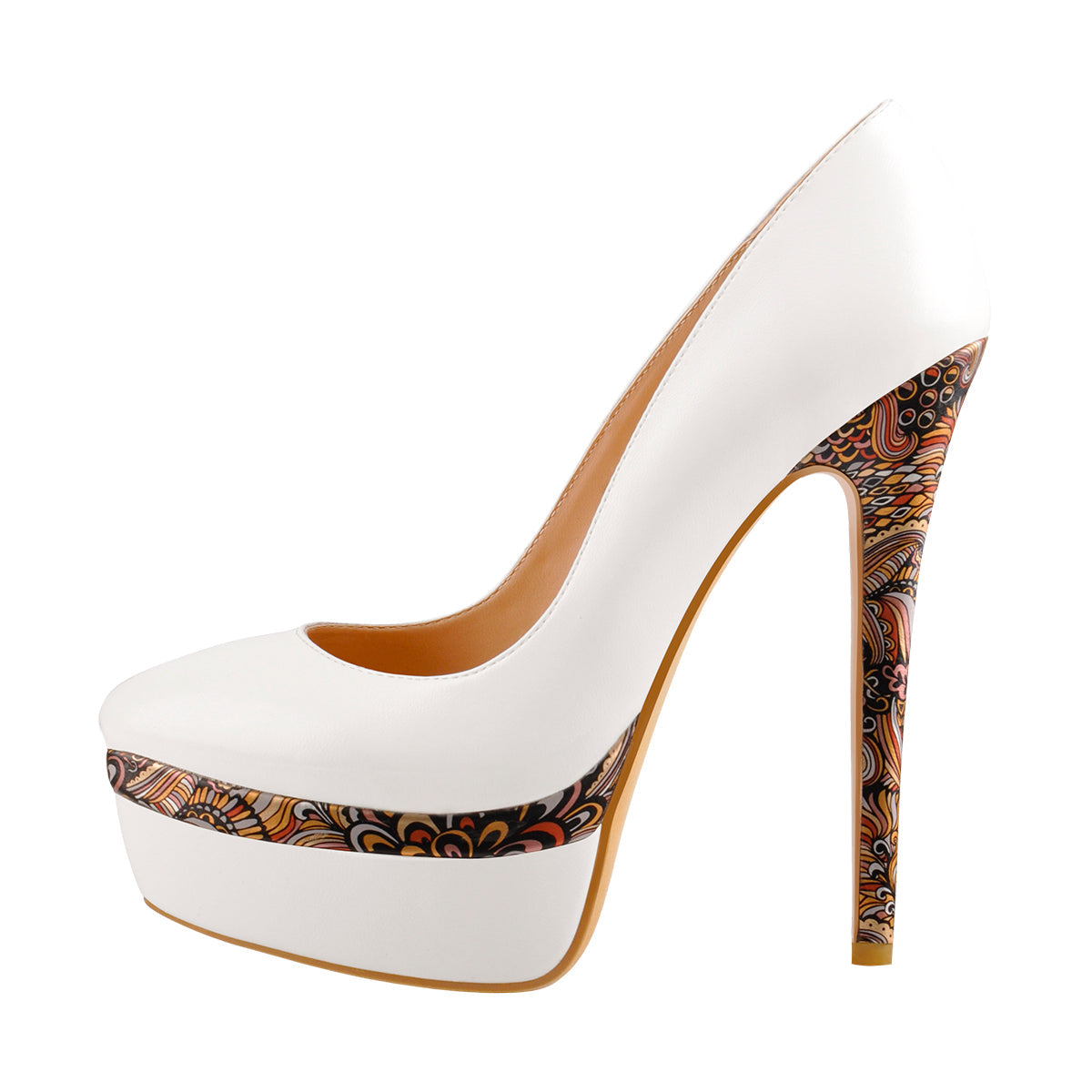 Double Platform Flower Print Stiletto High Heels - Onlymaker Exclusive