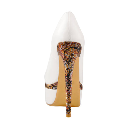 Double Platform Flower Print Stiletto High Heels - Onlymaker Exclusive
