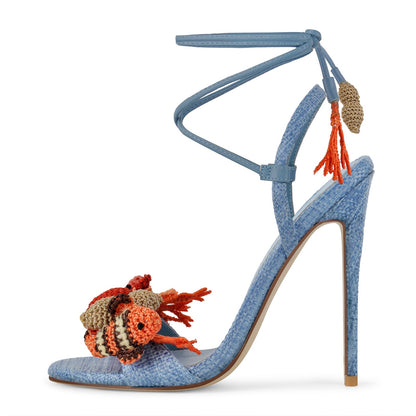 Round Toe Woven Embellished Ankle Strap Sandals - Onlymaker Special Offer