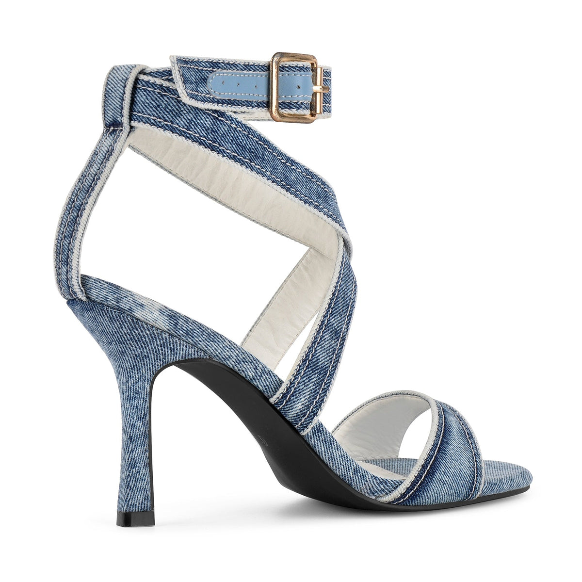 Round Toe Denim Cross Ankle Strap Sandals - Onlymaker Best Seller