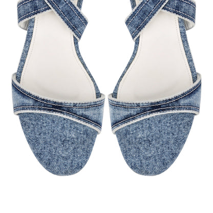 Round Toe Denim Cross Ankle Strap Sandals - Onlymaker Best Seller