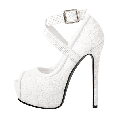 Peep Toe Platform Criss Cross Strap Mesh High Heels - Onlymaker Exclusive