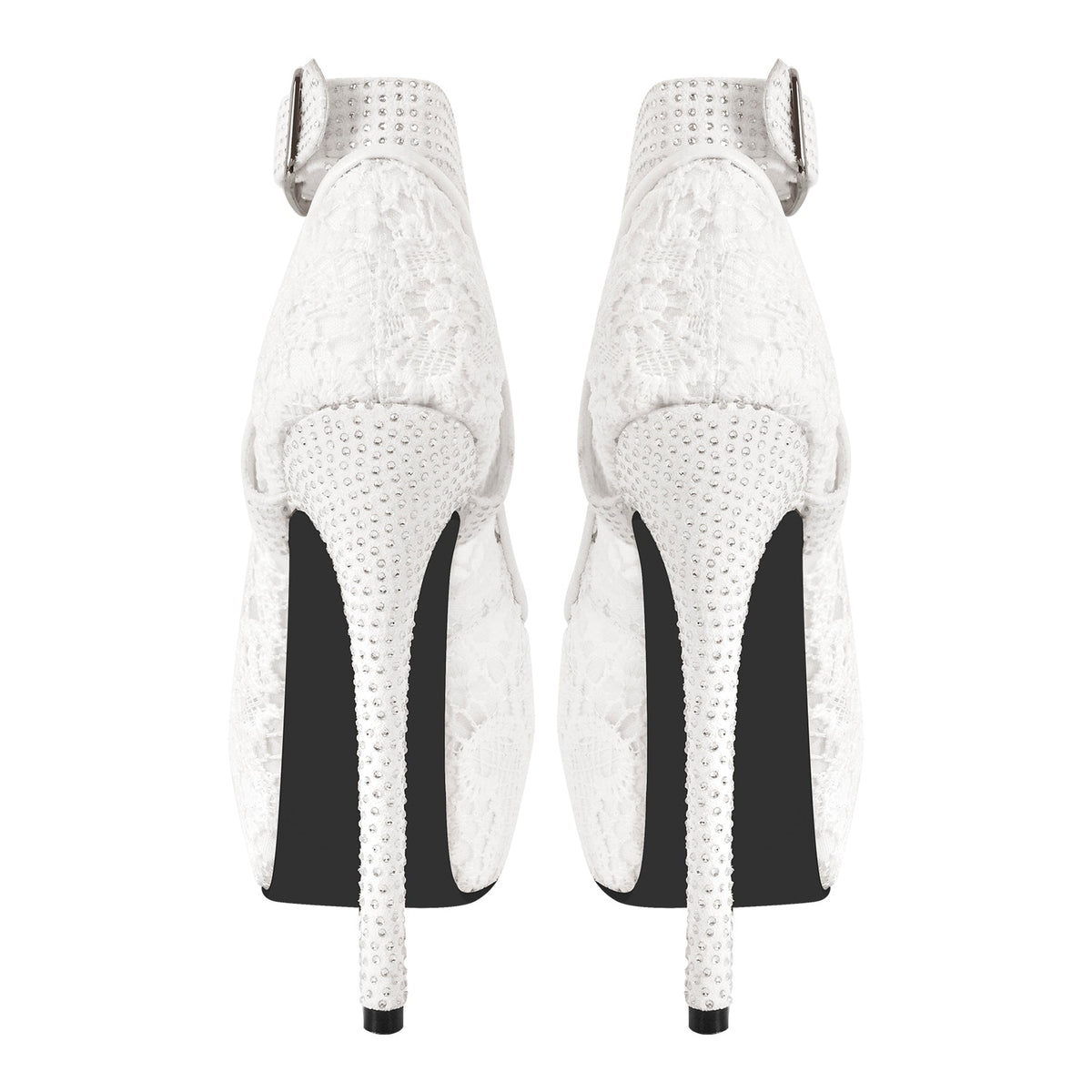 Peep Toe Platform Criss Cross Strap Mesh High Heels - Onlymaker Exclusive