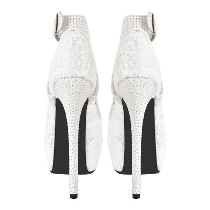 Peep Toe Platform Criss Cross Strap Mesh High Heels - Onlymaker Exclusive