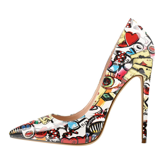 Pointed Toe Slip On Printed High Heels - Onlymaker Trending