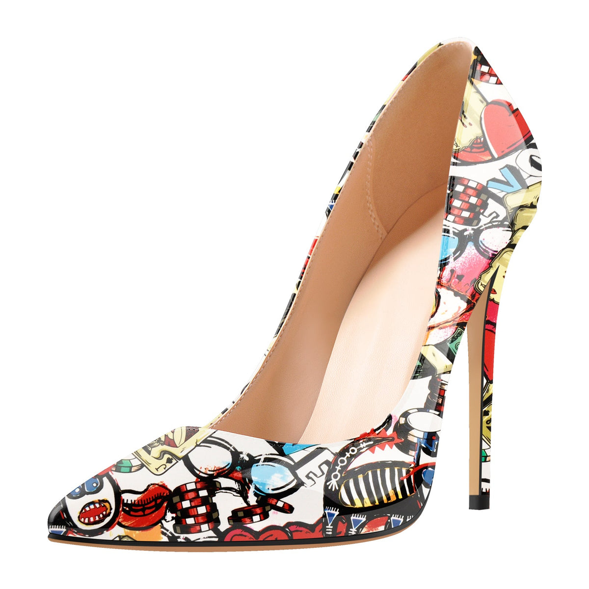 Pointed Toe Slip On Printed High Heels - Onlymaker Trending