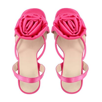 Round Toe Stiletto Slingback Flower Sandals - Onlymaker Discount