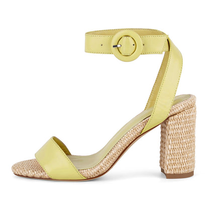 Straw Ankle Strap Chunky Heel Sandals - Onlymaker Signature