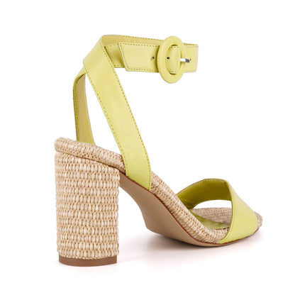 Straw Ankle Strap Chunky Heel Sandals - Onlymaker Signature