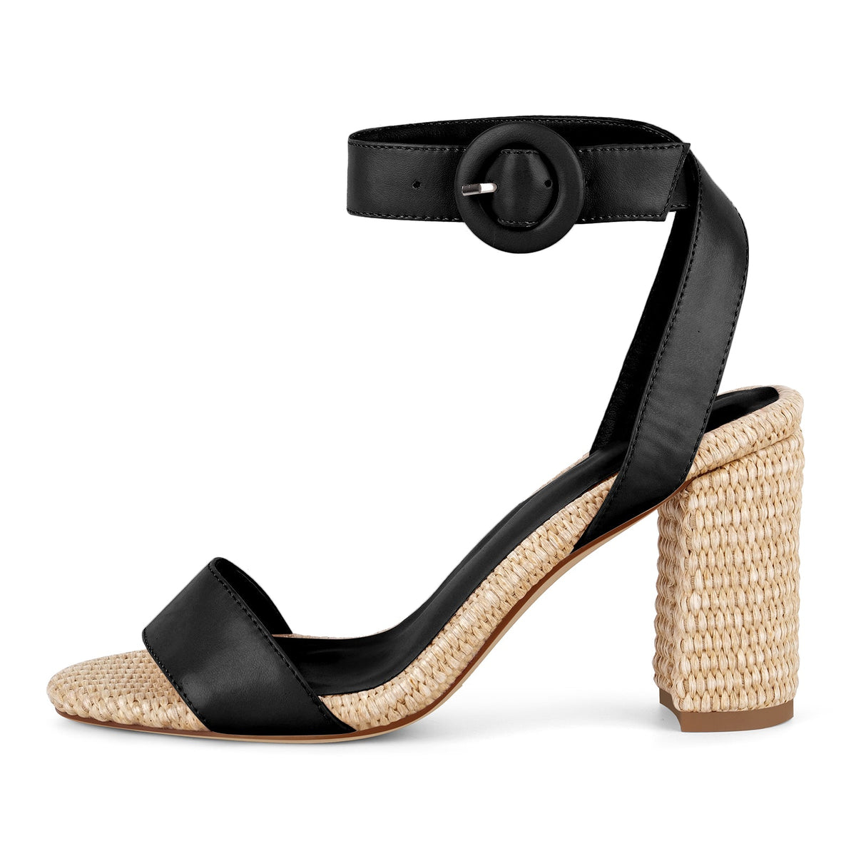 Straw Ankle Strap Chunky Heel Sandals - Onlymaker Signature