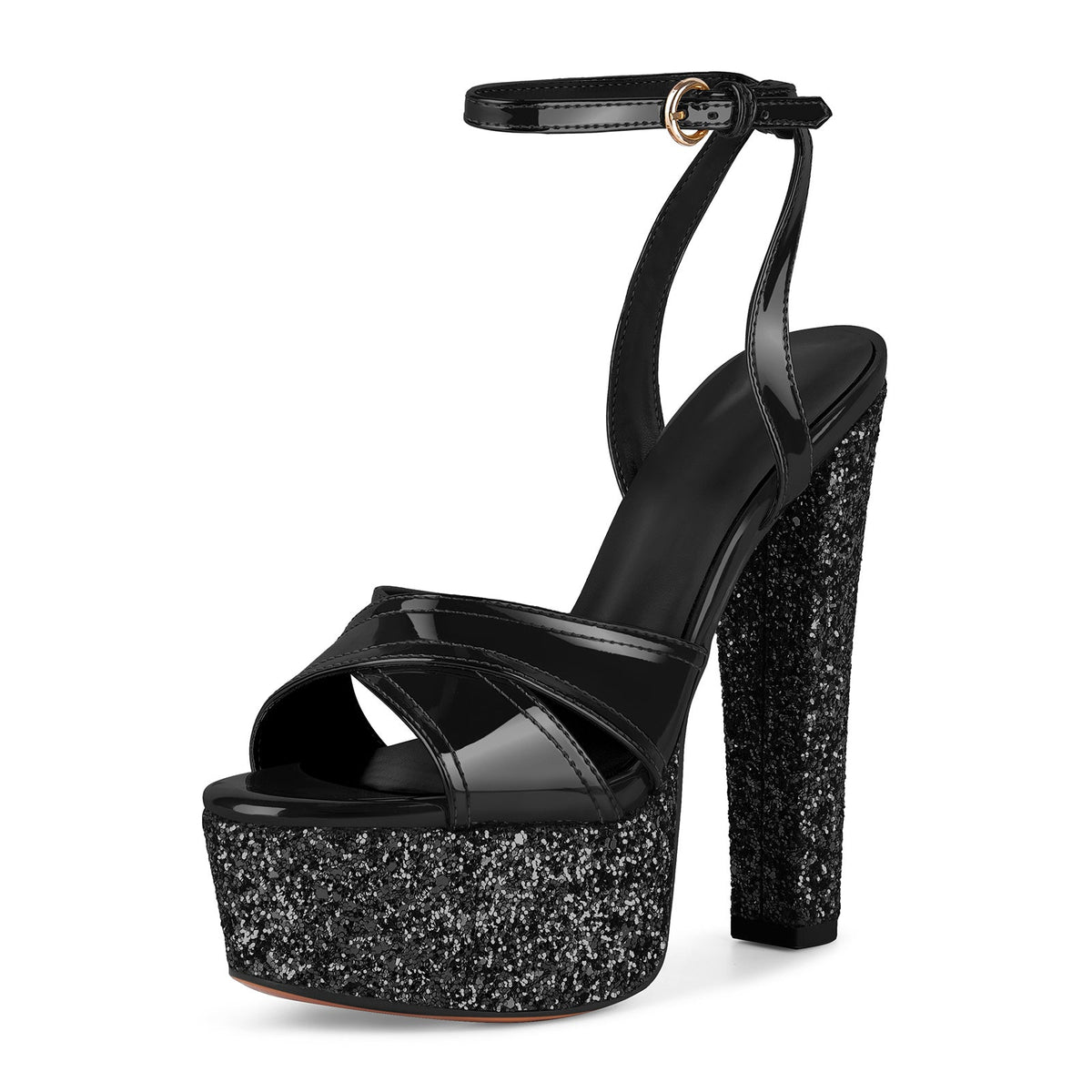 Glitter Platform Ankle Strap Chunky Heel Sandals - Onlymaker Customer Favorite