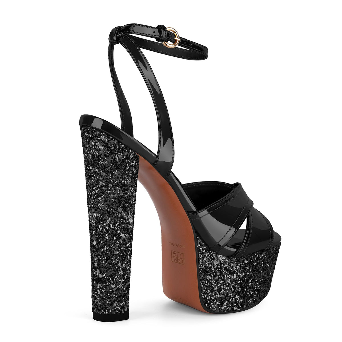 Glitter Platform Ankle Strap Chunky Heel Sandals - Onlymaker Customer Favorite