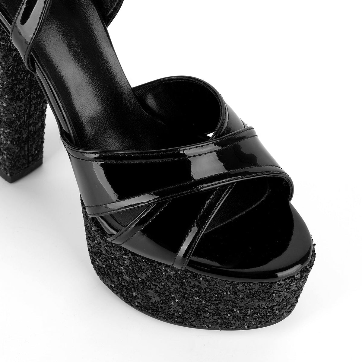 Glitter Platform Ankle Strap Chunky Heel Sandals - Onlymaker Customer Favorite