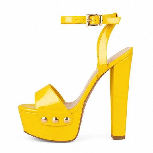 Platform Patent Leather Ankle Strap Sandals - Onlymaker Premium