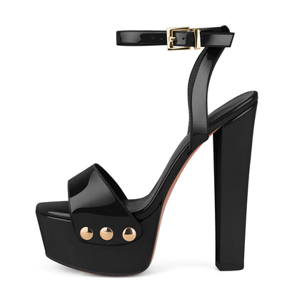Platform Patent Leather Ankle Strap Sandals - Onlymaker Premium