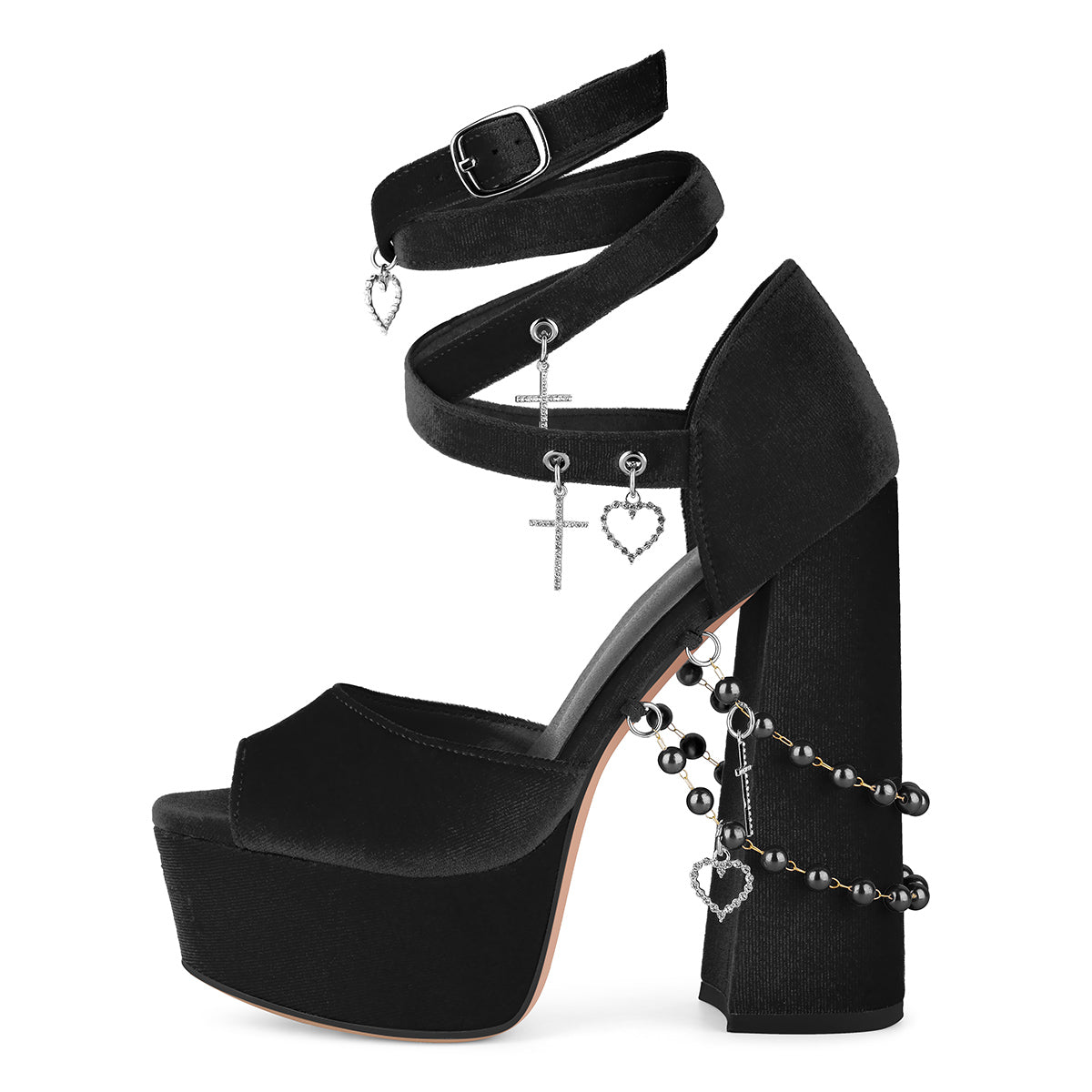 Pendant Platform Wrap Buckle Strap Velvet Sandals - Onlymaker Classic