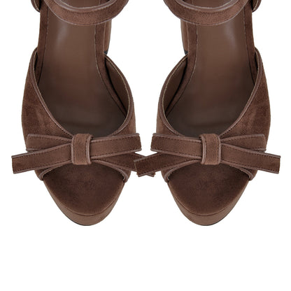 Suede Platform Bow Buckle Strap Sandals - Onlymaker Value