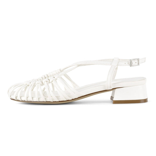 Square Toe Woven Cage Slingback Low Heel Sandals - Onlymaker Quality