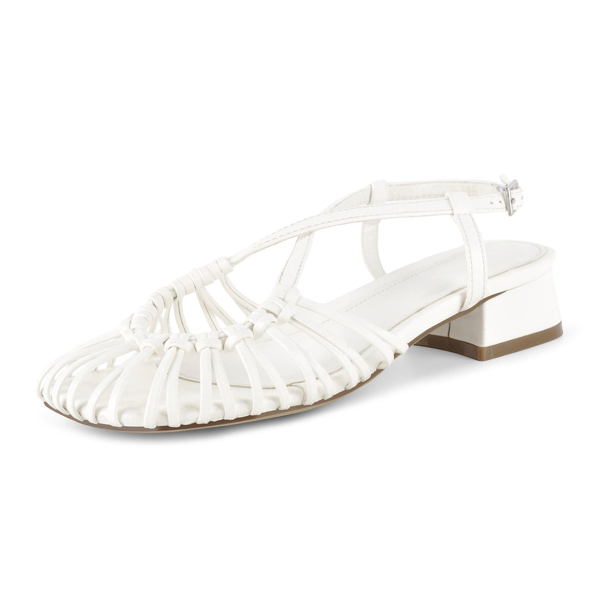 Square Toe Woven Cage Slingback Low Heel Sandals - Onlymaker Quality