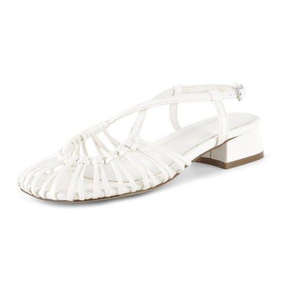 Square Toe Woven Cage Slingback Low Heel Sandals - Onlymaker Quality