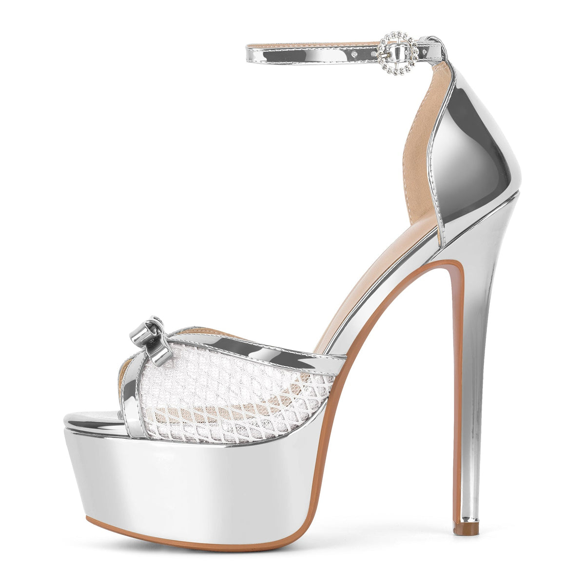 Mesh Platform Bow Ankle Strap Sandals - Onlymaker Exclusive