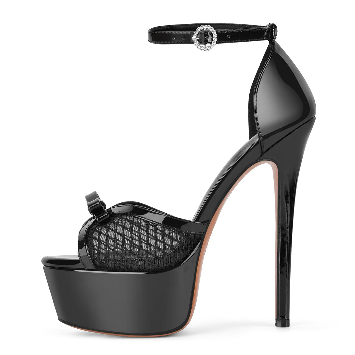 Mesh Platform Bow Ankle Strap Sandals - Onlymaker Exclusive